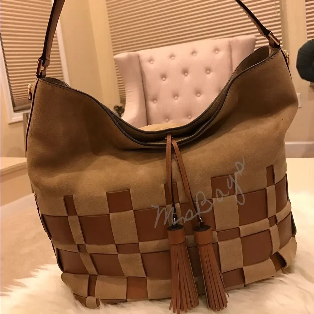 Michael Kors VIVIAN Woven Suede Hobo Shoulder Bag